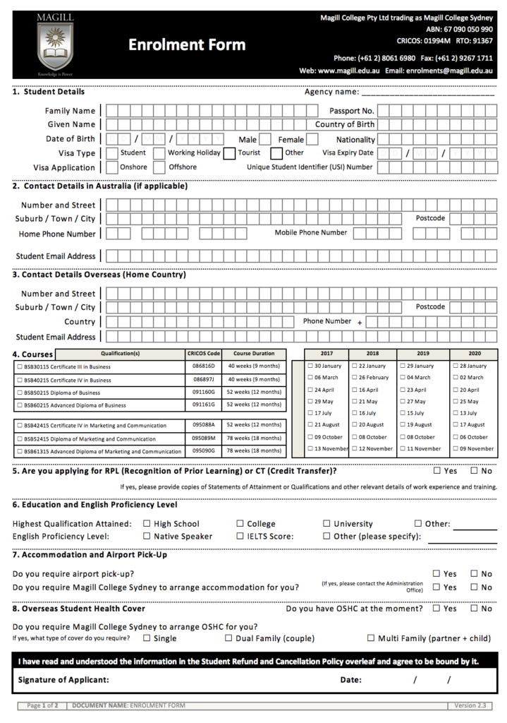 Enrolment Form Magill College Sydney enrolment-form-magill-college-sydney